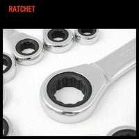 17Pc Ratchet Spanner Set Metric Combination Wrenches Open End Ring CR-V 8-24mm Kings Warehouse 
