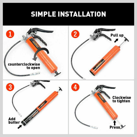 18'' Manual Pistol Grip Grease Gun Flow Pressure 4500PSI Flexi Hose & Coupler Kings Warehouse 