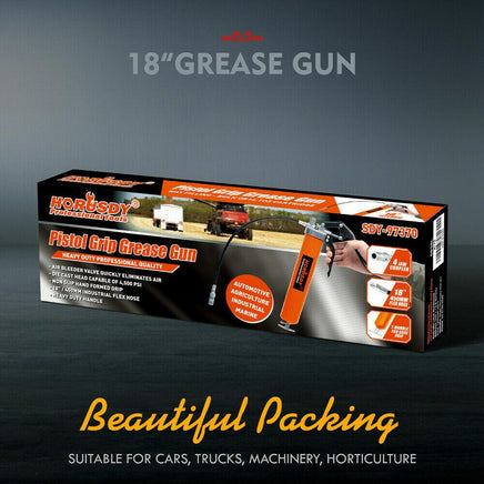 18'' Manual Pistol Grip Grease Gun Flow Pressure 4500PSI Flexi Hose & Coupler Kings Warehouse 