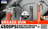 18'' Manual Pistol Grip Grease Gun Flow Pressure 4500PSI Flexi Hose & Coupler Kings Warehouse 