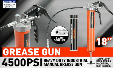 18'' Manual Pistol Grip Grease Gun Flow Pressure 4500PSI Flexi Hose & Coupler Kings Warehouse 