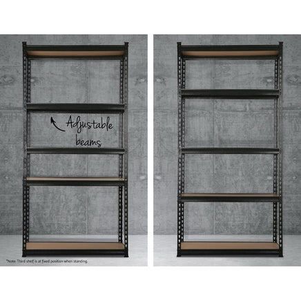 1.8M 5-Shelves Steel Warehouse Shelving Racking Garage Storage Rack Black Kings Warehouse 