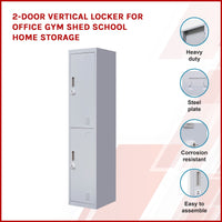 2-Door Vertical Locker for Office Gym Shed School Home Storage Kings Warehouse 