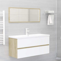 2 Piece Bathroom Furniture Set White and Sonoma Oak