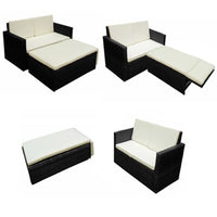 2 Piece Garden Lounge Set with Cushions Poly Rattan Black Outdoor Furniture Kings Warehouse 