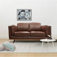 2 Seater Faux Leather Sofa Brown Modern Lounge Set for Living Room Couch with Wooden Frame Sofas Kings Warehouse 