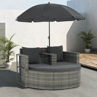 2 Seater Garden Sofa with Cushions and Parasol Grey Poly Rattan Kings Warehouse 