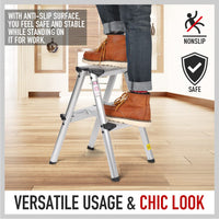 2-Step Portable Folding Ladder, Aluminum Frame Lightweight Home Ladder with Anti Slip Design, 150KG Capacity Kings Warehouse 