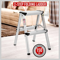 2-Step Portable Folding Ladder, Aluminum Frame Lightweight Home Ladder with Anti Slip Design, 150KG Capacity Kings Warehouse 