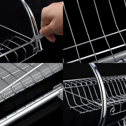 2 Tier Dish Rack with Drain Board for Kitchen Counter and Plated Chrome Dish Dryer Silver 42 x 25,5 x 38 cm Kings Warehouse 