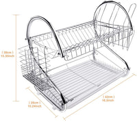 2 Tier Dish Rack with Drain Board for Kitchen Counter and Plated Chrome Dish Dryer Silver 42 x 25,5 x 38 cm Kings Warehouse 