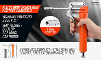 2-WAY Mini Grease Gun Manual Pistol Grip With 3OZ Cartridge Flexi Hose & Coupler Kings Warehouse 