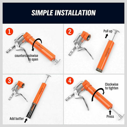 2-WAY Mini Grease Gun Manual Pistol Grip With 3OZ Cartridge Flexi Hose & Coupler Kings Warehouse 