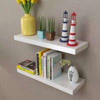 2 White MDF Floating Wall Display Shelves Book/DVD Storage Kings Warehouse 