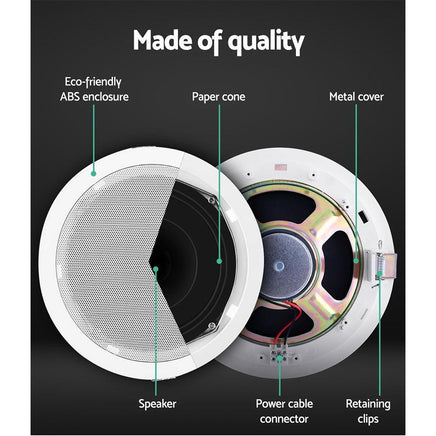2 x 6" In Ceiling Speakers Home 80W Speaker Theatre Stereo Outdoor Multi Room Speakers Kings Warehouse 