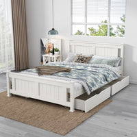 2 x Wooden Bed Frame Storage Trundle Drawers-White Kings Warehouse 