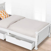 2 x Wooden Bed Frame Storage Trundle Drawers-White Kings Warehouse 