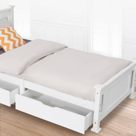 2 x Wooden Bed Frame Storage Trundle Drawers-White Kings Warehouse 