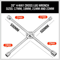 20 Wheel Brace Spanner 4-way Cross Wrench Car Tyre Nut 17 19 21 23mm Socket Kings Warehouse 