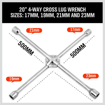20 Wheel Brace Spanner 4-way Cross Wrench Car Tyre Nut 17 19 21 23mm Socket Kings Warehouse 