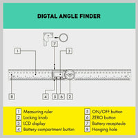 200mm Digital Angle Finder Ruler Protractor Measure Meter Stainless Steel 0-360° Kings Warehouse 