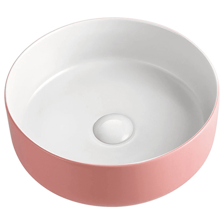 2021 Matte Pink outside Round 360 mm Dia top counter basin porcelain sink Kings Warehouse 