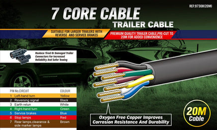 20M X 7 Core Wire Cable Trailer Cable Automotive Boat Caravan Truck Coil V90 PVC Kings Warehouse 