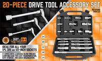 20Pc Socket Extension & Adaptor Set Flexible Joint Reducer Combination Drive Kit Kings Warehouse 