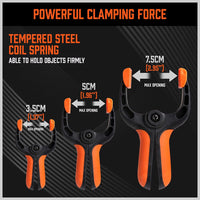 20Pc Spring Clamps Set Heavy Duty Nylon Clips 3 Sizes Non-Slip Grip TPR Handle Kings Warehouse 