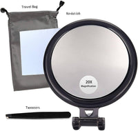 20X Magnifying Hand Mirror Two Sided Use for Makeup Application, Tweezing, and Blackhead/Blemish Removal (10 cm Black) Kings Warehouse 