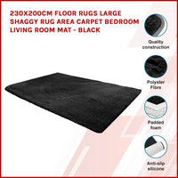 230x160cm Floor Rugs Large Shaggy Rug Area Carpet Bedroom Living Room Mat - Black living room Kings Warehouse 