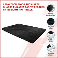 230x200cm Floor Rugs Large Shaggy Rug Area Carpet Bedroom Living Room Mat - Black living room Kings Warehouse 