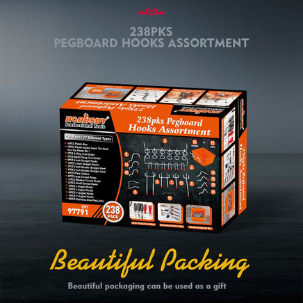 238Pc Pegboard Hooks Set Peg board Bins Parts Storage Assortment Tools Organiser Kings Warehouse 