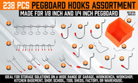 238Pc Pegboard Hooks Set Peg board Bins Parts Storage Assortment Tools Organiser Kings Warehouse 
