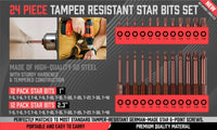 24Pc Torx Bit Set Star Head Screwdriver Bit Long Security Temper Proof T5-T40 Kings Warehouse 