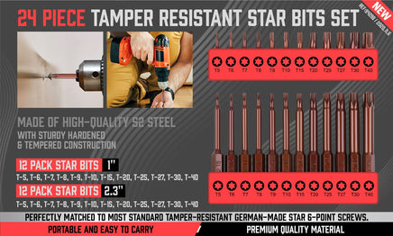 24Pc Torx Bit Set Star Head Screwdriver Bit Long Security Temper Proof T5-T40 Kings Warehouse 