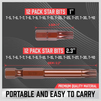 24Pc Torx Bit Set Star Head Screwdriver Bit Long Security Temper Proof T5-T40 Kings Warehouse 