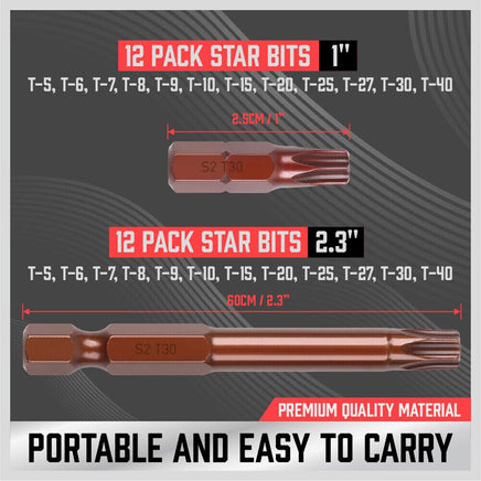 24Pc Torx Bit Set Star Head Screwdriver Bit Long Security Temper Proof T5-T40 Kings Warehouse 