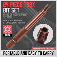 24Pc Torx Bit Set Star Head Screwdriver Bit Long Security Temper Proof T5-T40 Kings Warehouse 