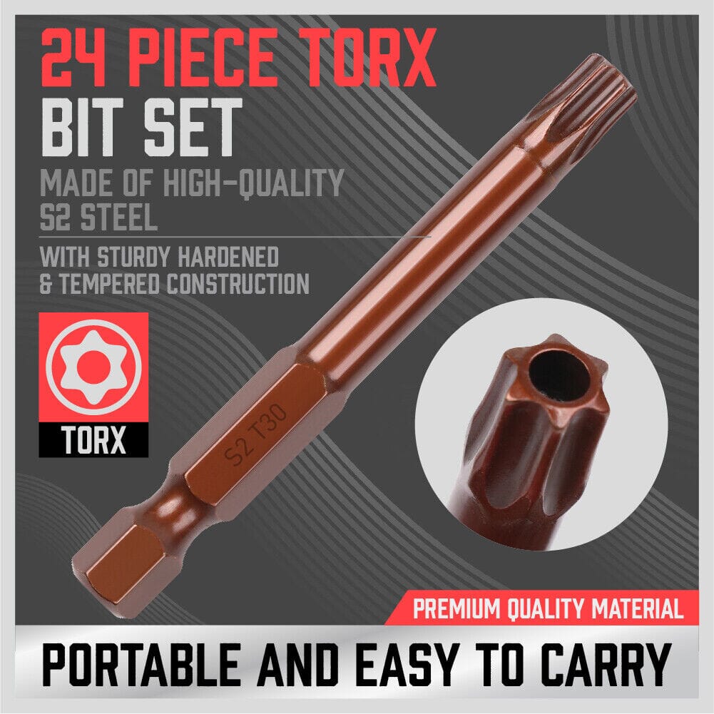 24Pc Torx Bit Set Star Head Screwdriver Bit Long Security Temper Proof ...