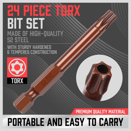 24Pc Torx Bit Set Star Head Screwdriver Bit Long Security Temper Proof T5-T40 Kings Warehouse 