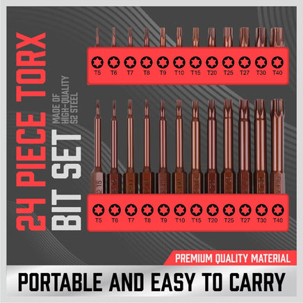 24Pc Torx Bit Set Star Head Screwdriver Bit Long Security Temper Proof T5-T40 Kings Warehouse 