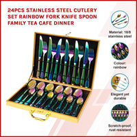24pcs Stainless Steel Cutlery Set Rainbow Fork Knife Spoon Family Tea Cafe Dinner Home & Garden Kings Warehouse 