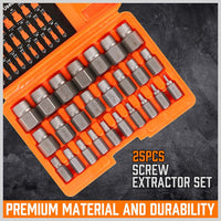 25Pc Screw Extractor Set Multi-Spline Easy Out Broken Bolt Remover Tool Hex Head Kings Warehouse 