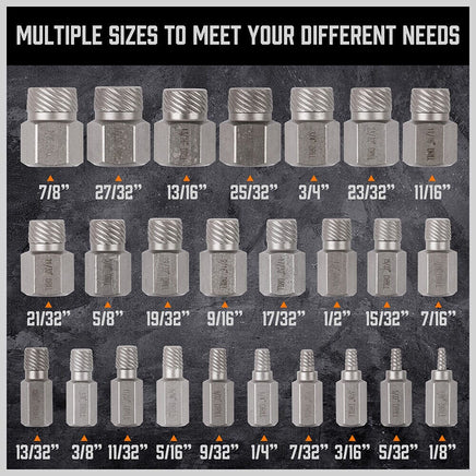 25Pc Screw Extractor Set Multi-Spline Easy Out Broken Bolt Remover Tool Hex Head Kings Warehouse 