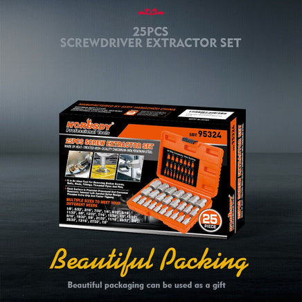 25Pc Screw Extractor Set Multi-Spline Easy Out Broken Bolt Remover Tool Hex Head Kings Warehouse 