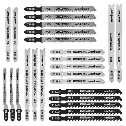 25Pc T-shank Jig Saw Blades Set For Wood Plastic Metal Sheet Cutting BIM HSS HCS Kings Warehouse 