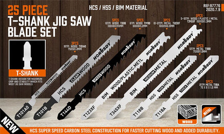 25Pc T-shank Jig Saw Blades Set For Wood Plastic Metal Sheet Cutting BIM HSS HCS Kings Warehouse 