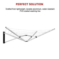 26m 5 Arm Wall Hang Mountable Clothes Airer Dryer Washing Line Bathroom Kitchen Kings Warehouse 