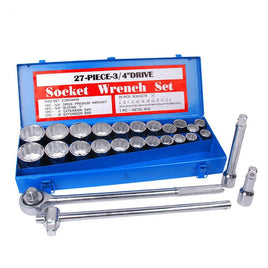 27Pc Heavy Duty Socket Wrench Set 3/4" Drive Metric & Imperial Extension Case Kings Warehouse 